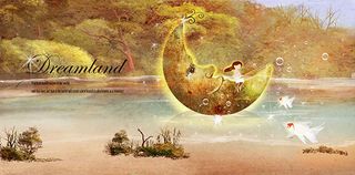 月牙上钓鱼的女孩插画