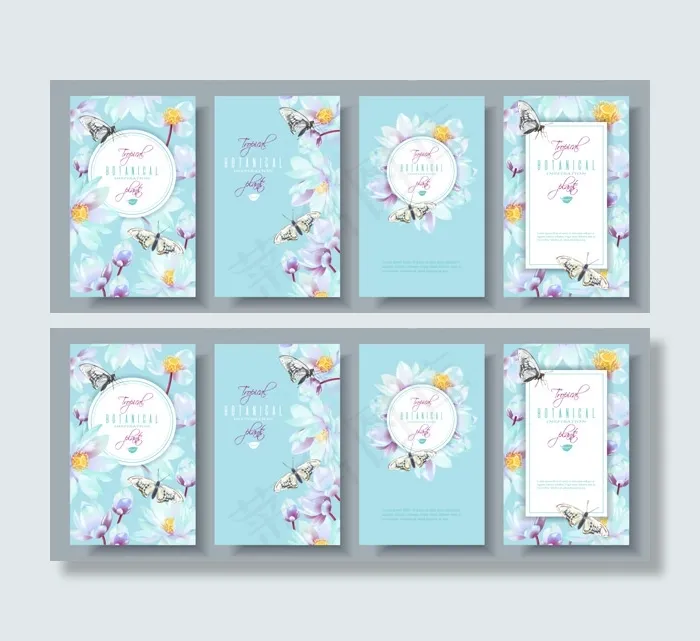 蓝色花卉请柬贺卡eps,ai矢量模版下载