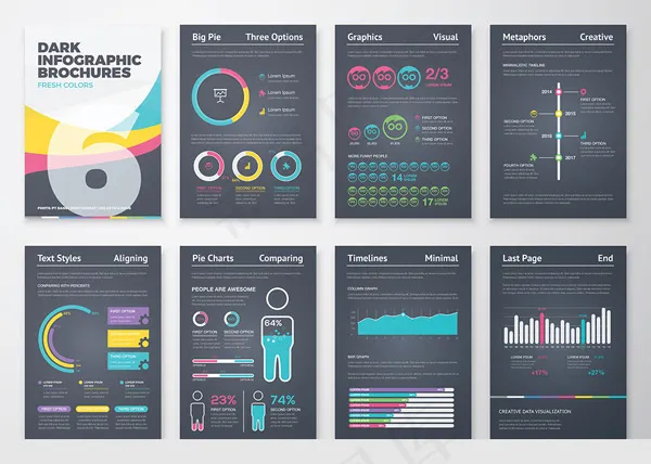 黑色ppt信息图表eps,ai矢量模版下载