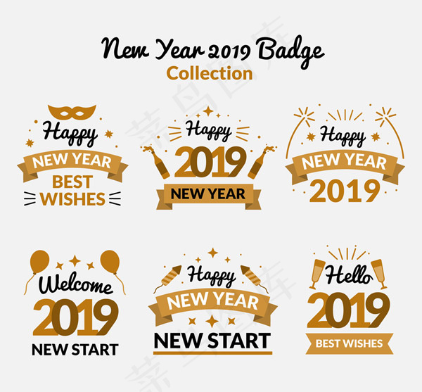 2019年新年徽章ai矢量模版下载