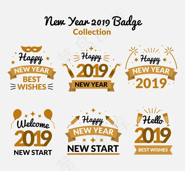2019年新年徽章ai矢量模版下载
