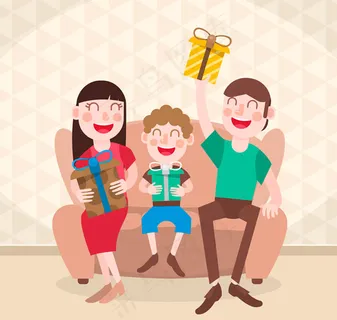 沙发上的一家三口