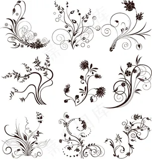 线条卷曲花枝纹样