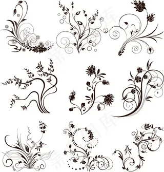 线条卷曲花枝纹样