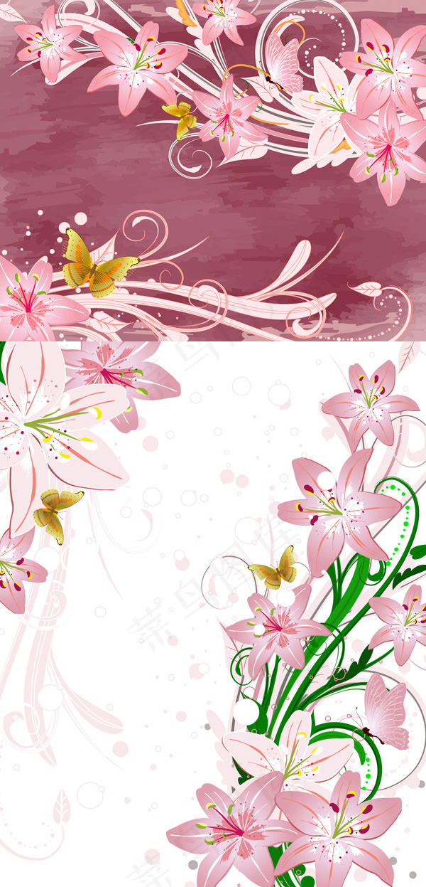 粉色百合花边eps,ai矢量模版下载