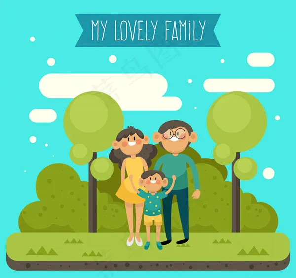 玩耍的三口之家ai矢量模版下载
