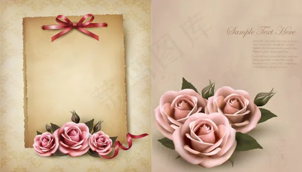 玫瑰花装饰便签eps,ai矢量模版下载