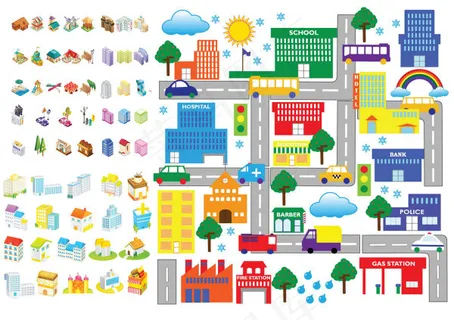 卡通建筑图标,免抠元素