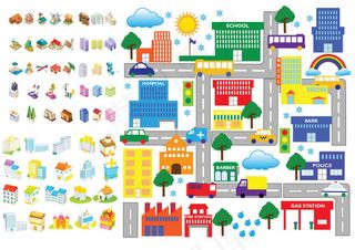 卡通建筑图标,免抠元素