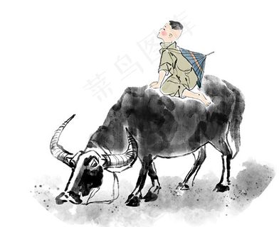 水墨放牛的牧童