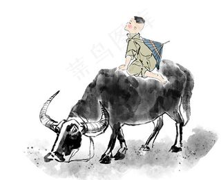 水墨放牛的牧童