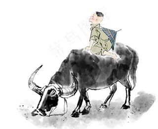 水墨放牛的牧童