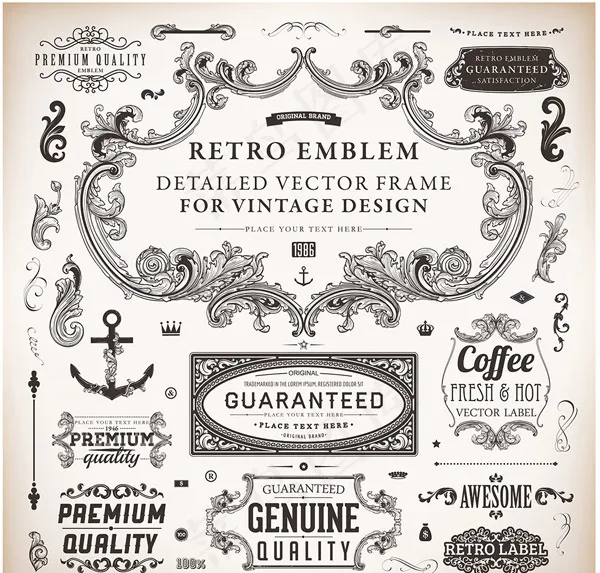 欧式复古花边边框eps,ai矢量模版下载