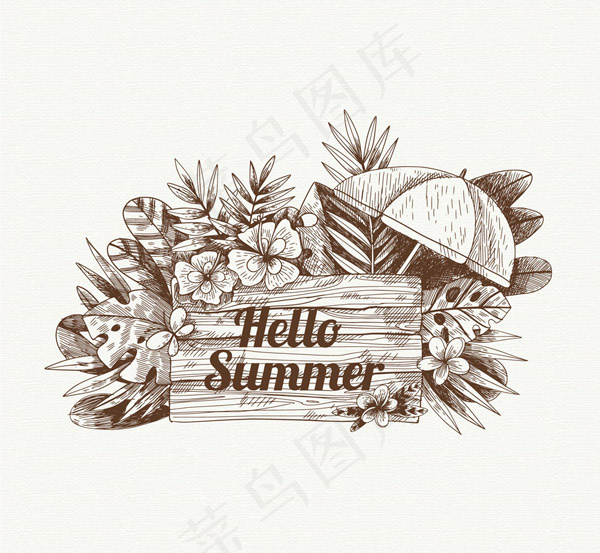 手绘你好夏季ai矢量模版下载