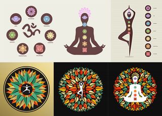 树叶与瑜伽人物