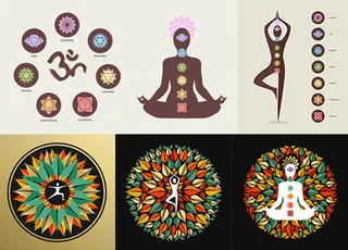 树叶与瑜伽人物