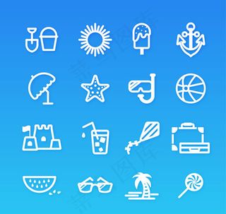 白色夏日图标,免抠元素