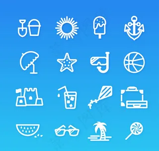 白色夏日图标,免抠元素