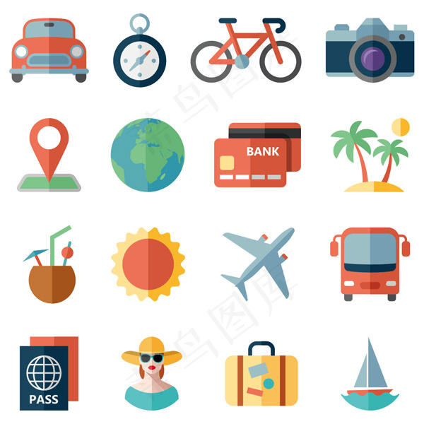 旅行旅游工具图标,免抠元素eps,ai矢量模版下载