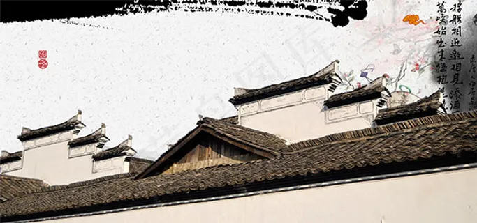 水墨徽派建筑背景