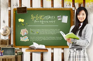 黑板与长头发美女