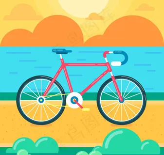 海边的单车矢量