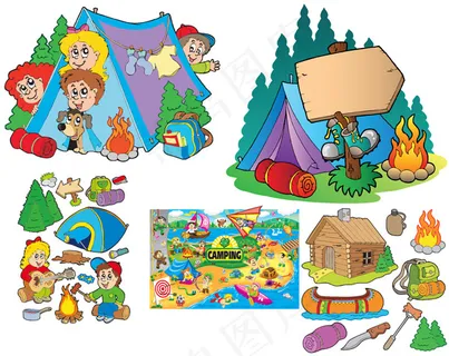 卡通野营插画
