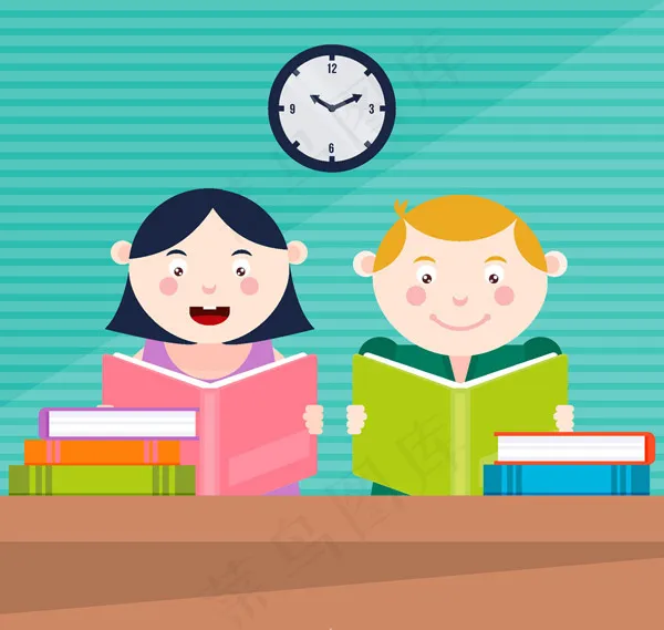可爱读书学生ai矢量模版下载