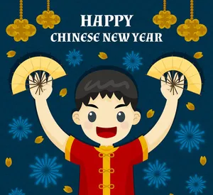 春节舞扇子的男孩