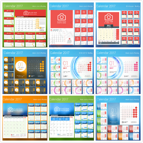 2017年日历模板eps,ai矢量模版下载