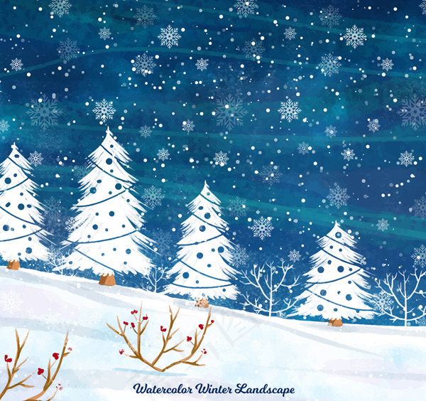 郊外雪花风景矢量