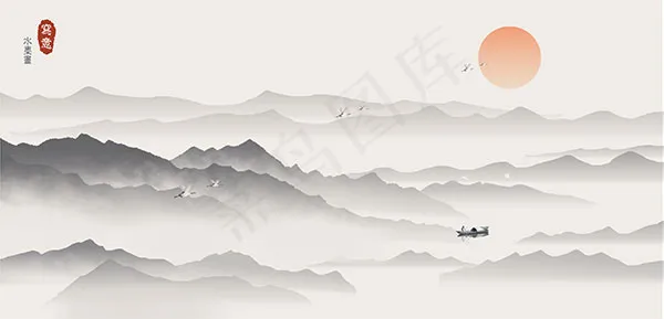 水墨风景psd模版下载