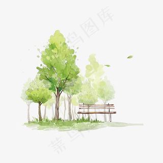 水彩树木和草地