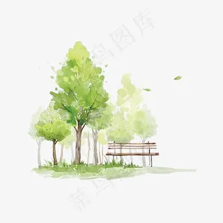 水彩树木和草地