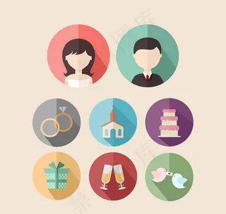 圆形婚礼图标,免抠元素