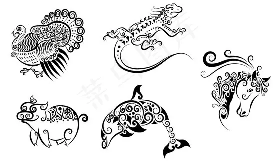 手绘动物花纹,免抠元素eps,ai矢量模版下载