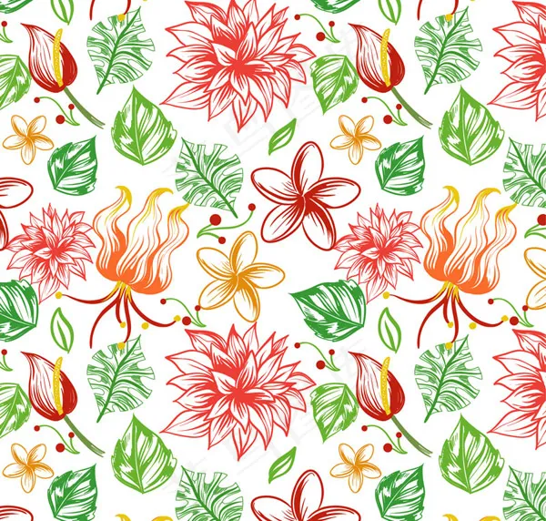 热带花朵无缝背景ai矢量模版下载