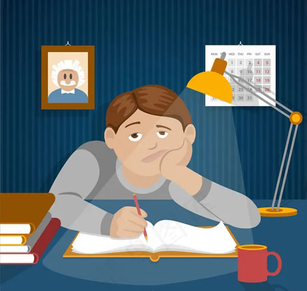 卡通疲惫学生ai矢量模版下载
