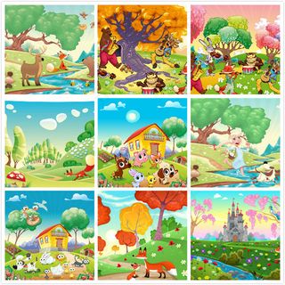 卡通动物风景插画