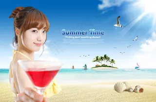 海边举杯的美女