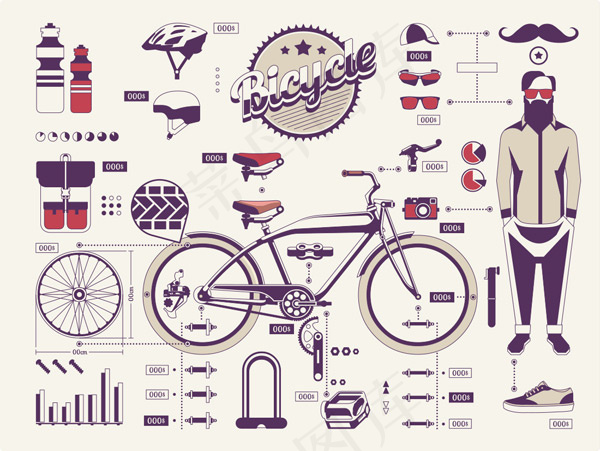 自行车信息图形eps,ai矢量模版下载