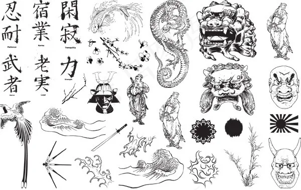 中国文化手绘图,背景元素eps,ai矢量模版下载