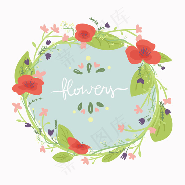 水彩花卉圆环背景eps,ai矢量模版下载