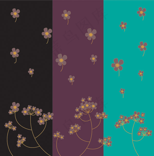 三色背景小花,背景元素ai矢量模版下载