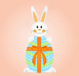卡通抱彩蛋的兔子