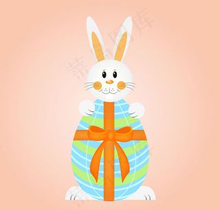 卡通抱彩蛋的兔子