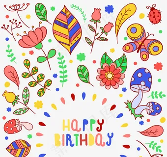 缤纷花卉生日贺卡