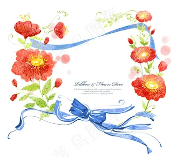 红花绿叶与丝带 红花绿叶与丝带