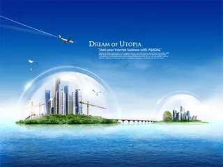 创意科技海岛,背景元素