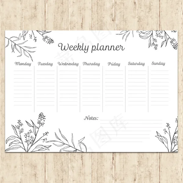 花草一周计划表eps,ai矢量模版下载